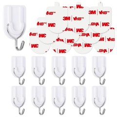 10 Wire Hooks for Hanging Heavy Duty with Strips no Damage,Adhesive Wall Hook…