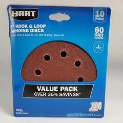 (10-Pack) Wood Metal Stripping 60 GRIT COARSE 5″ HOOK & LOOP SANDING DISCS -HART