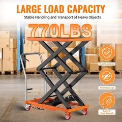 770 Lbs Hydraulic Double Scissor Lift Table 59″ Height Wheels Non Slip Orange