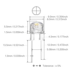 CHANZON 50 pcs 8mm White LED Diode 50 Count (Pack of 1), A) (50pcs)
