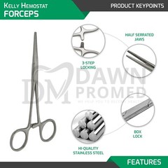 10 Kelly Hemostat Forceps 6.25″ Straight + Curved Locking Dental Fishing Plier