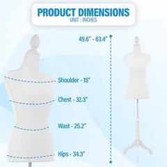 FDW Adjustable Female Dress Form Sewing Mannequin Wooden Tripod Stand White