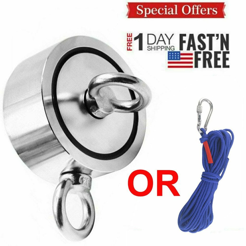 400LB Fishing Magnet Kit Strong Neodymium Pull Force OR Rope For Treasure Hunt