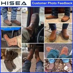 HISEA Men Steel Toe Work Boots Wide-Square Toe Genuine Leather Cowboy Botas Farm