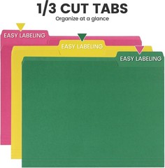 Vibrant Colored File Folders – 8 Pack 1/3 Cut Tabs for Efficient Organization