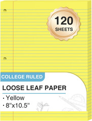 Yellow Loose Leaf Paper 8 X 10.5, 120 Sheets Lined Paper College Ruled Paper, 3