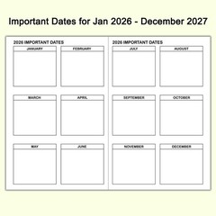 A5 Calendar Planner Jan 2026 – Dec 2027, Travelers Notebook Inserts for 2 Yea