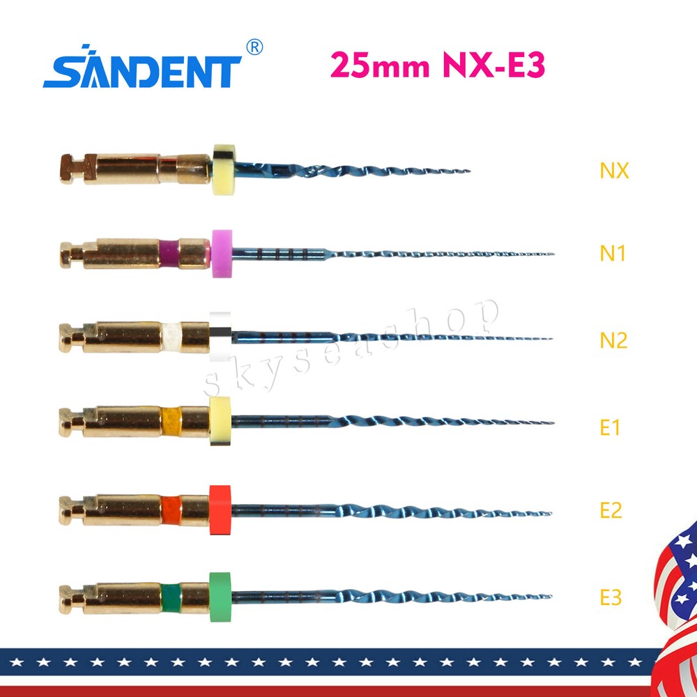 6pcs SANDENT Dent Endodontic NITI Rotary Files 25mm Root Canal Files Assorted