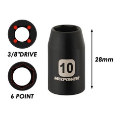 MIXPOWER 6PCS 3/8″Drive 10mm Deep&Shallow Socket, 6 Point & 12 Point, 10MM