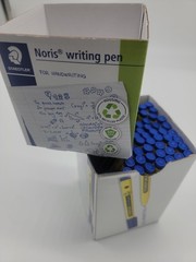 Box of 50 STAEDTLER Noris Writing Pen Fineliner 0.6mm Tip, Blue, Water Based NEW