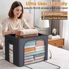 3 Pack Clothes Storage Bins with Metal Frame,40L Storage Bags Fabric Box Orga…