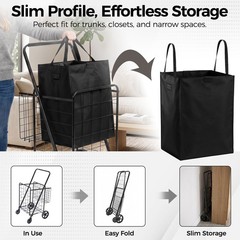 Collapsible Rolling Grocery Cart 88LB Load Capacity w/ Oxford Cloth Liner Black