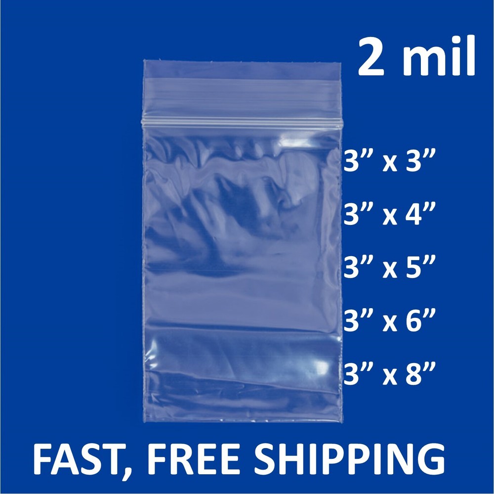 3″x 3″,4,5,6,8 Clear 2 Mil Plastic Zip Seal Bag Reclosable Top Lock Baggies 2Mil