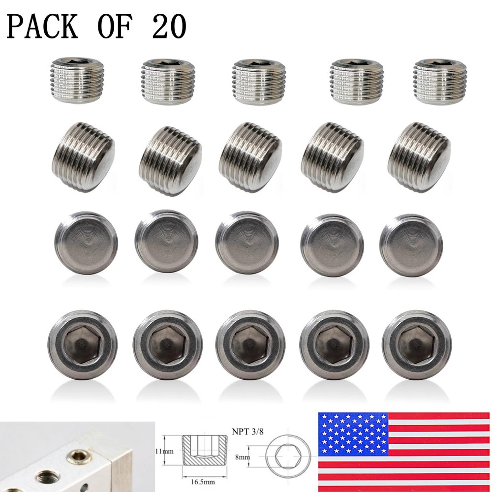 20PCS SS304 3/8″ NPT Pipe Plug Male Thread Internal Hex Socket Fitting