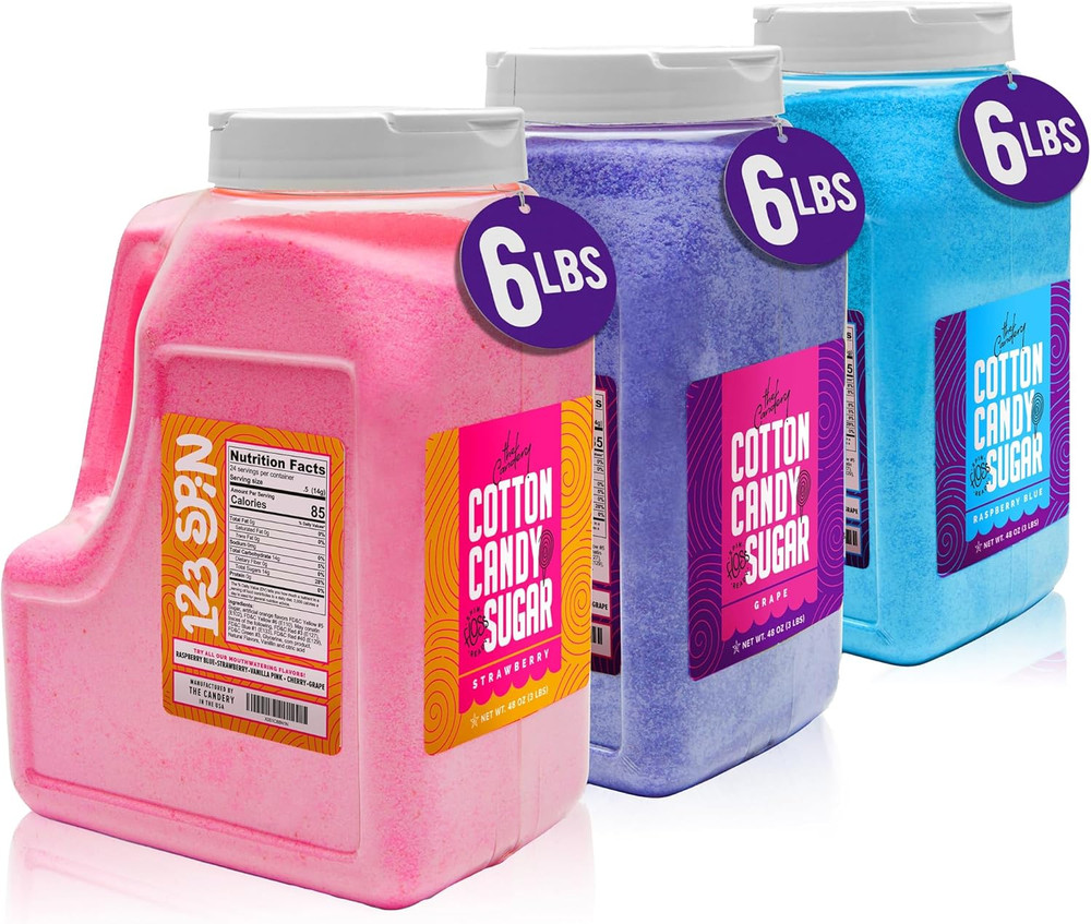 Cotton Candy Floss Sugar 6Lbs 96Oz Jars- 3 Pack Strawberry