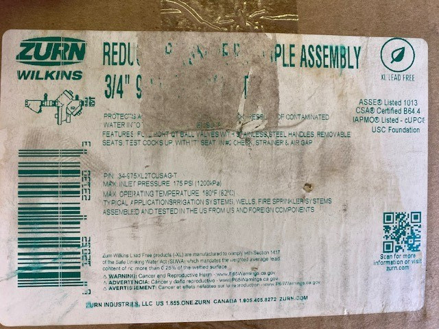 Zurn 34-975XL2TCUSAG-T Reduced Pressure Value (NEW)