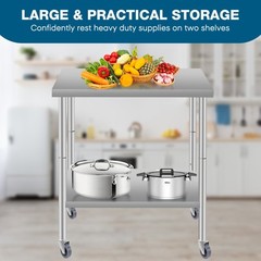 Stainless steel work prep table on wheels 36×24 inches for kitchen or garage