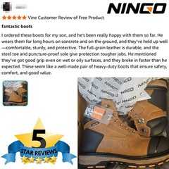 NINGO Men’s Steel Toe Work Boots Puncture Proof Construction Boots EH Protection