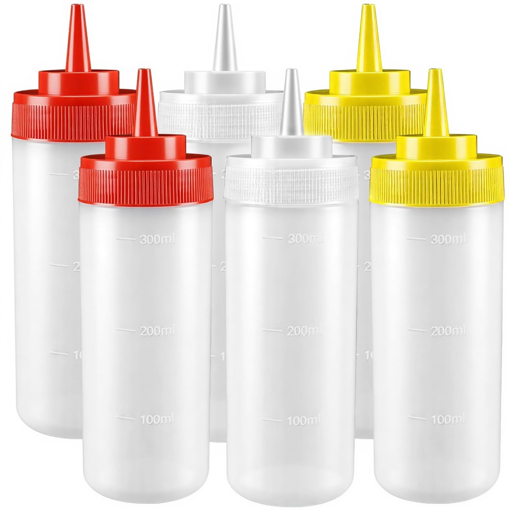 VAKUKK Multicolor Food-Grade Squeeze Bottles 12 Ounces, Clear/Transparent