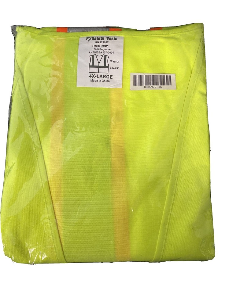 Safety Vest Class 2 4X Large Sleeveless Zip Up Yellow