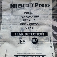 Nibco PC604P , 1/2″ X 1/2″ Pex x Press Copper Adapter (Pack Of 5)