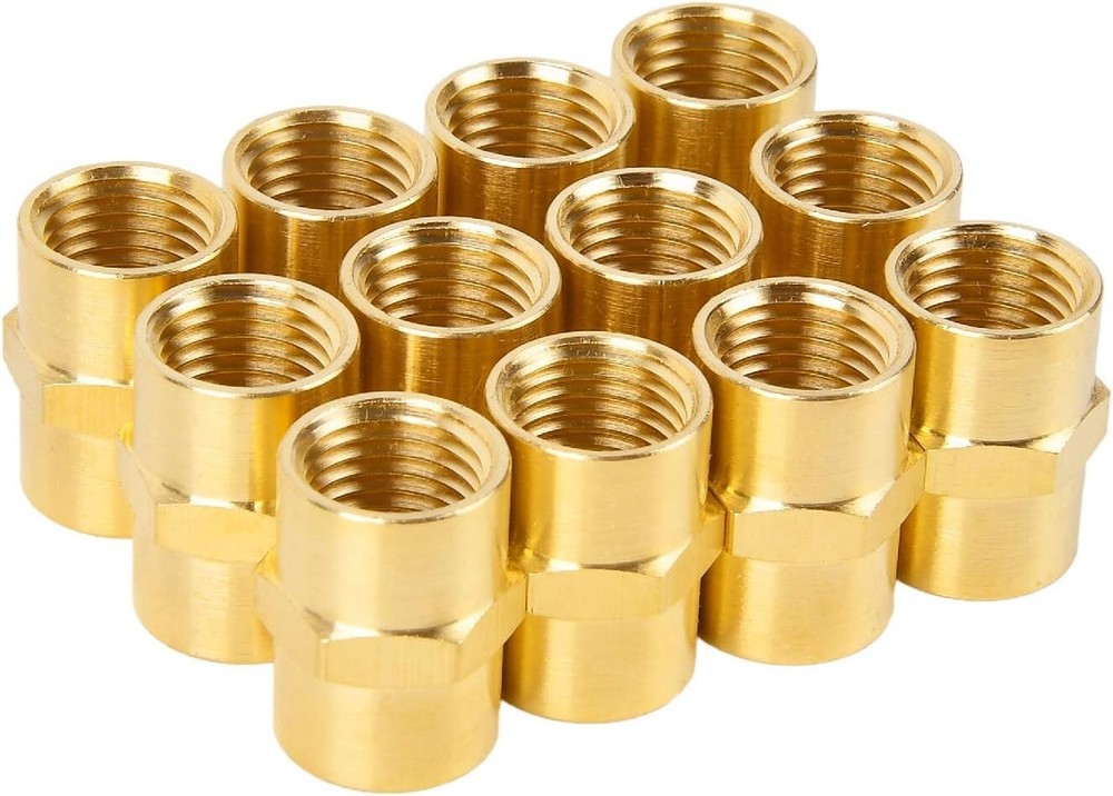 12 Pack Air Hose Fittings Brass Pipe Fitting Coupling 1/4″ x 1/4″ NPT Female New