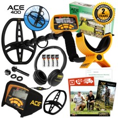 Garrett ACE 400 Metal Detector with 8.5 x 11 DD Waterproof Coil & 3 Accessories