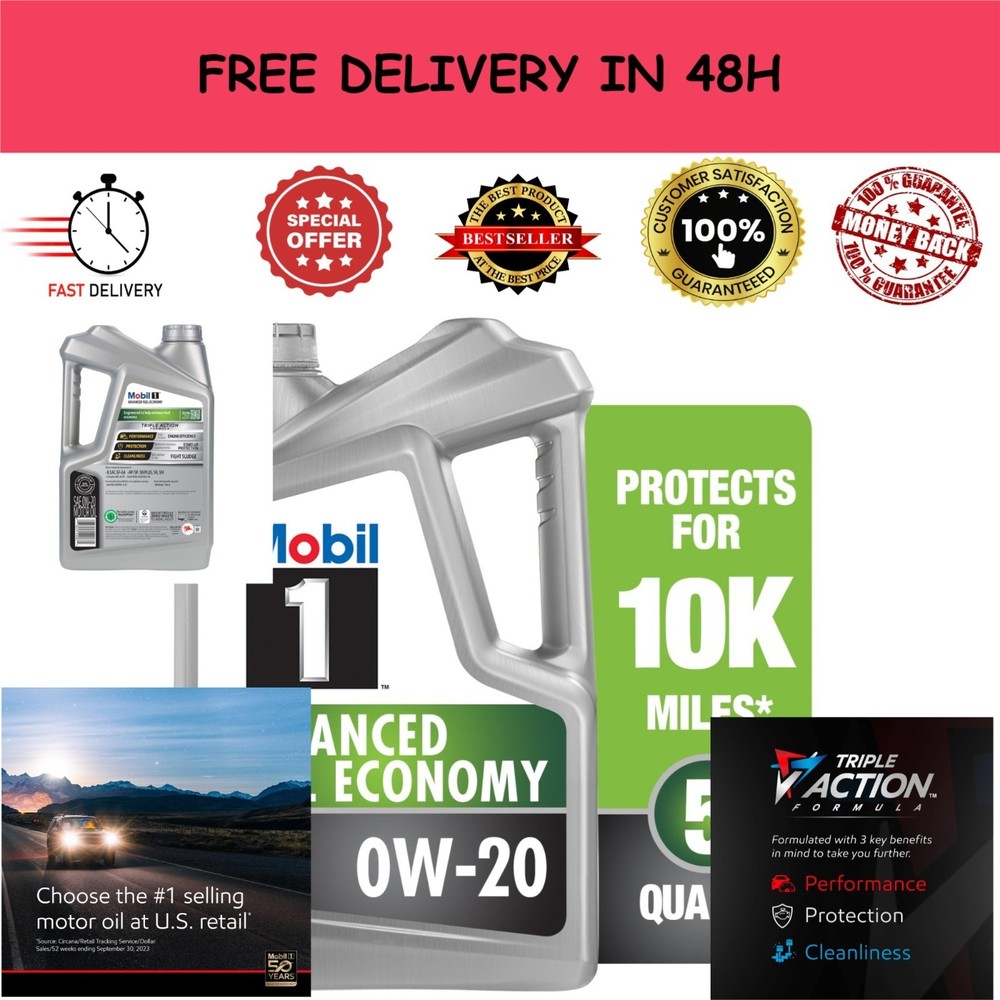 Mobil 1 Advanced Fuel Economy Full Synthetic Motor Oil 0W-20, 5 Quart