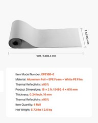 VEVOR 4 Rolls Reflective Heat Insulation Radaint Barrier EPE 24in x 18ft 6mm