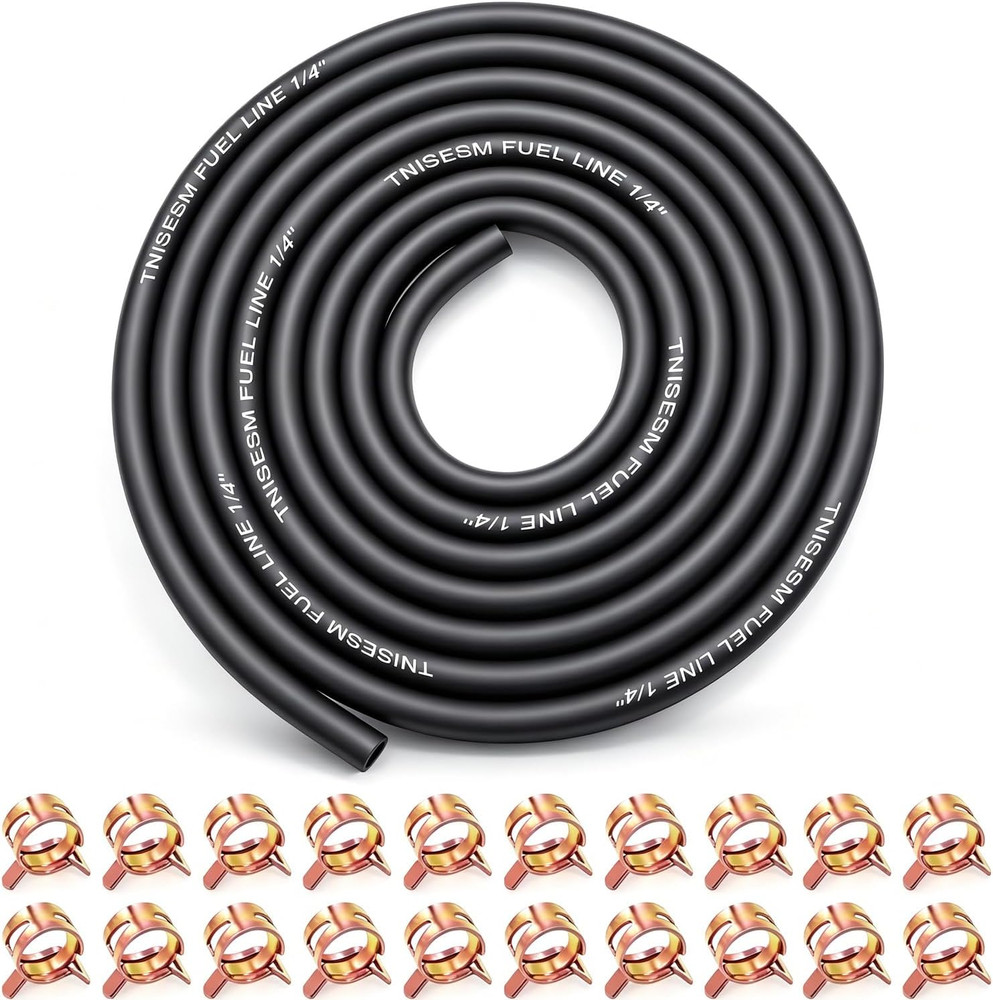 10Ft 1/4 Inch Fuel Line Hose with 20 Clamps, Rubber Fuel Line for Lawn Mower Dir