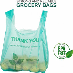 Eco Grocery Bags Disposable T-Shirt Thank You Bag with Handles for Supermarket,