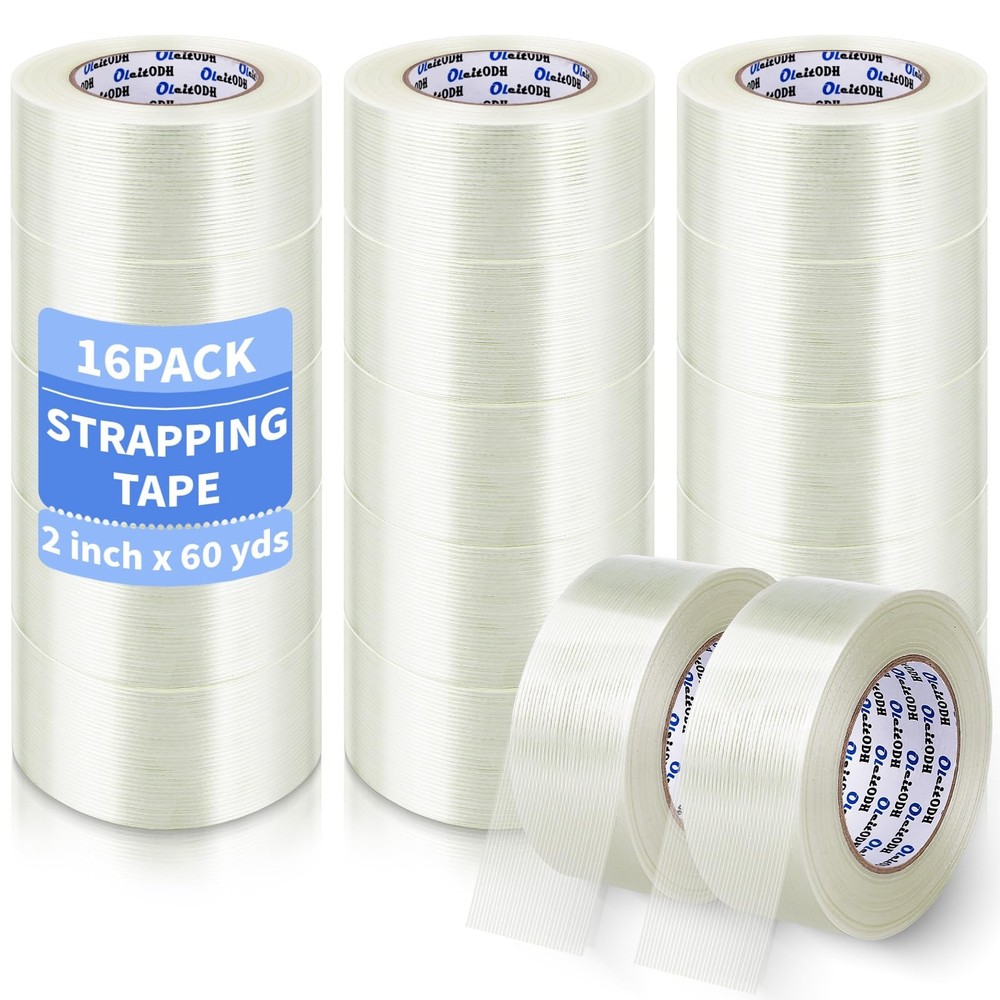 16 Rolls Strapping Tape 2 Inch X 60 Yards 5.5 Mil Fiberglass Filament Packing…