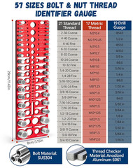 57pc Nut & Bolt Thread Checker, SAE & Metric, Drill Gauge Set
