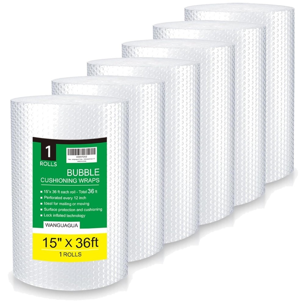 Durable Nylon Bubble Wrap – 6 Rolls, 15″x36′