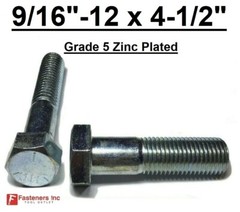 9/16-12 x 4-1/2″ Hex Bolt Zinc Plated Grade 5 Cap Screw Coarse Partial Thread