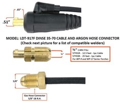 Dinse 35-70 TIG Torch Plug with Argon gas hose for 9 & 17 Series – LDT-917F