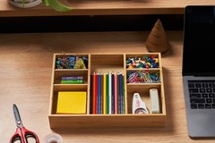 Umilife Bamboo Desk Drawer Organizer, Wood Junk Organizer Tray with Adjustabl…