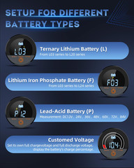 Battery Capacity Voltage Meter, 12V 24V 48V 60V 84V IP68 Waterproof LCD Battery