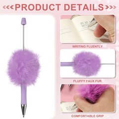 10Pcs Fluffy Beadable Pens, Plastic Bead Pen for DIY Beads, Candy Purple