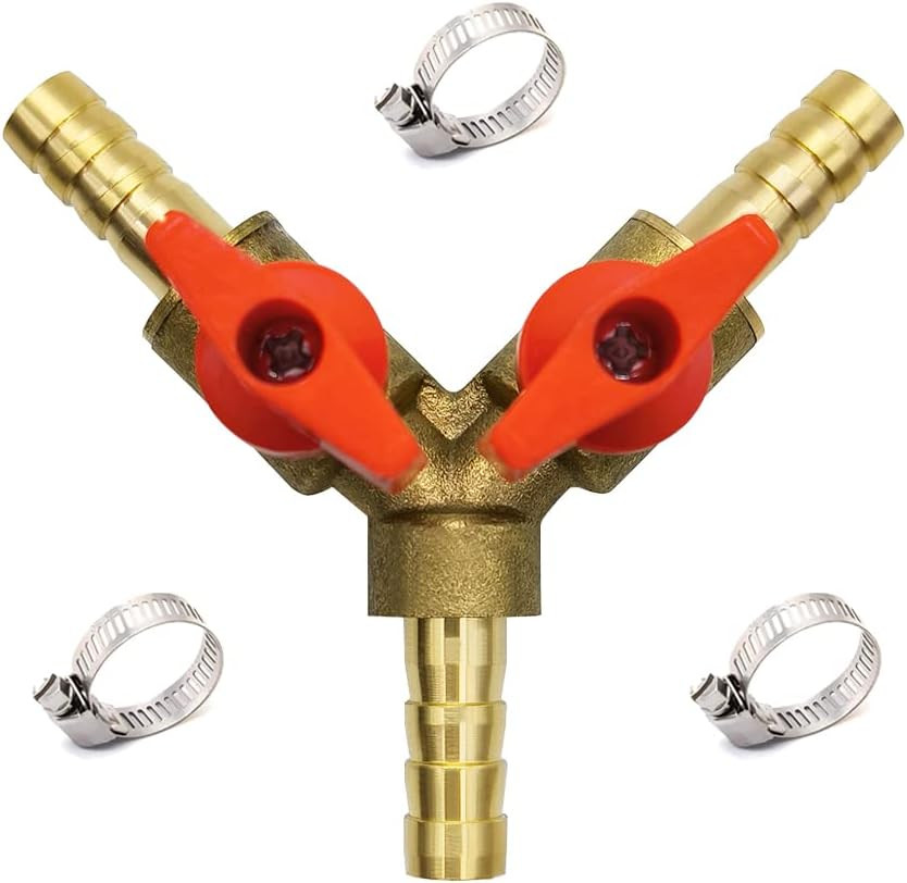 3 Way Shut off Ball Valve 5/16″ ID Hose Barb Brass Y Shaped Ball Valve 2 Switch