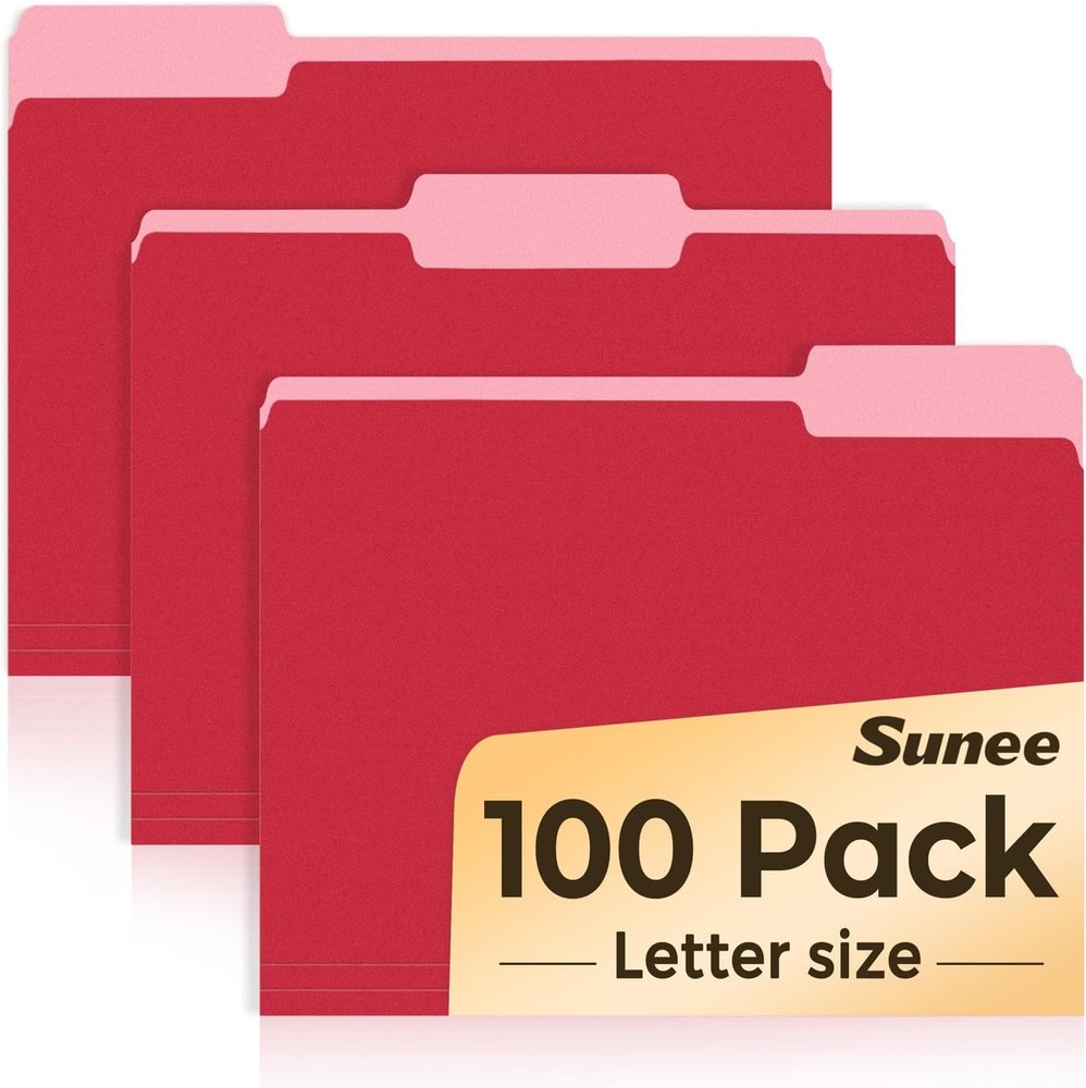 File Folders Letter Size Red, 100 Pack Manilla Folders 8.5 x 11 1/3-Cut Tabs,