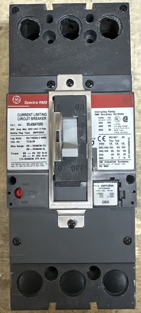 GE SFLA36AT0250 Circuit Breaker 250A 600V 3-Pole 65K Multiple Rating Plug Option