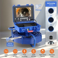9″ Self-Leveling Sewer Camera w 512Hz 230ft/70m Digital Length Counter 32GB IP68