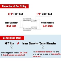 3/8 Inch Female to 1/4 Male Reducer, NPT Brass Pipe Fittings Adapters, 1/4″ Male