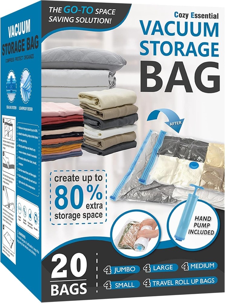 Vacuum Storage Bags, 80% Compression Vacuum Seal Space Saver Plastic Packaging