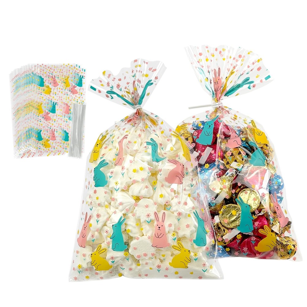 50Pcs 6×10 Inches Easter Candy Bags with Ties, Easter Bunny Cellophane Treat …