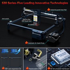 SCULPFUN S30 PRO MAX 20W Laser Engraver w/ Air Assist Kit Replaceable Lens H2R7