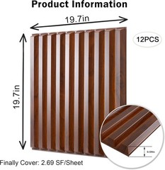 KASARO 3D Wall Panels PVC Fluted Panel 12Pcs 19.7×19.7in. Rosewood