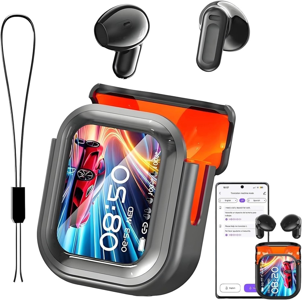 AI Translation Earbuds: Real-Time Language Translator, 140 Languages, LCD Screen
