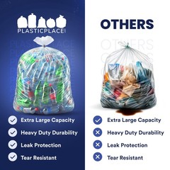 Plasticplace 95-96 Gallon Garbage Can Liners 2 Mil Clear Heavy Duty Trash Bags